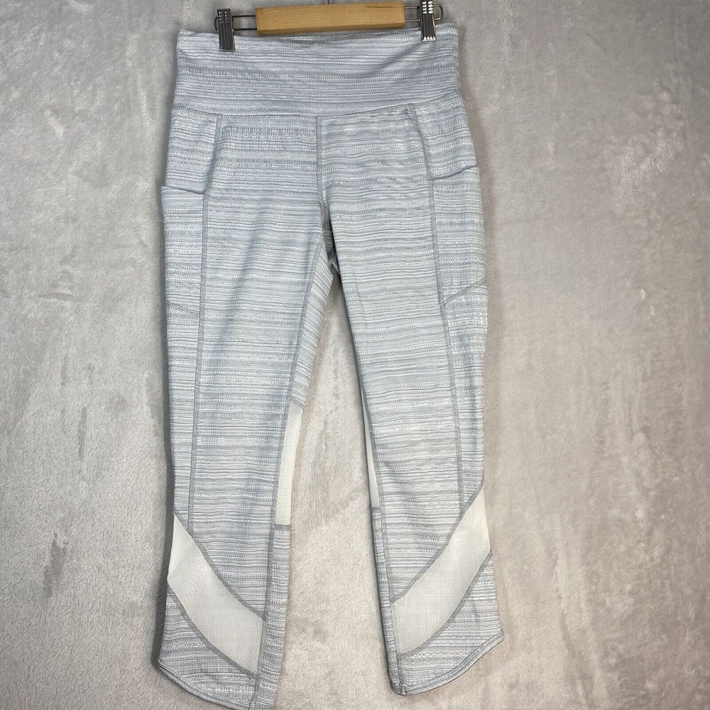 Athleta Small Women's Chat to Town Gray Jacquard Mesh High Rise Cropped Leggings